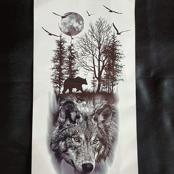 BLACK AND WHITE WOLF BEAR TATTOO - Picture 4 of 6